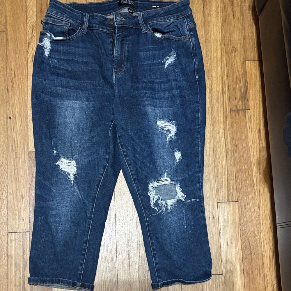 Judy Blue Dark Blue Distressed Boyfriend Jeans